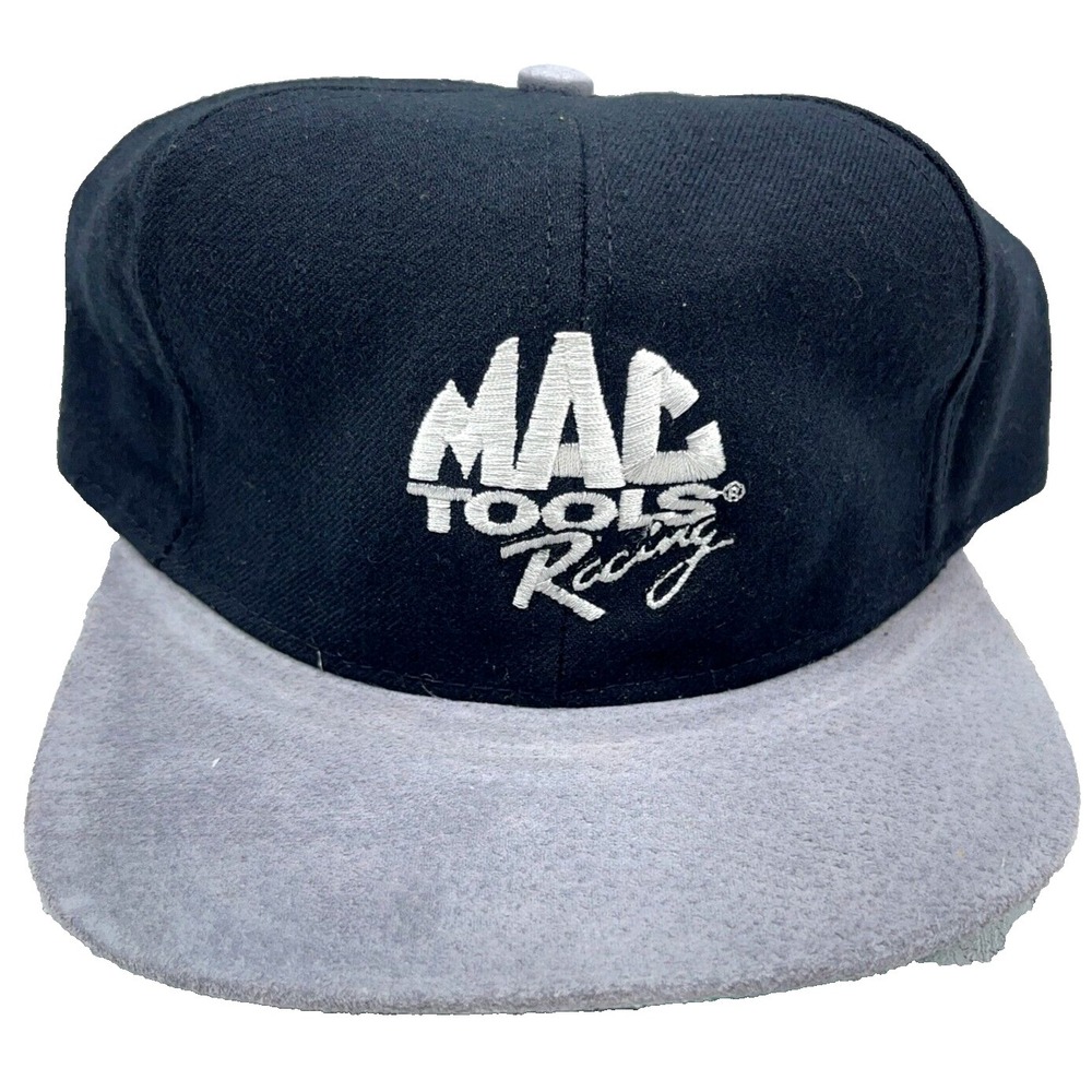 Vintage Mac Tools Hat Cap SnapBack Black Racing 90s Y2K Black Gray Swingster USA